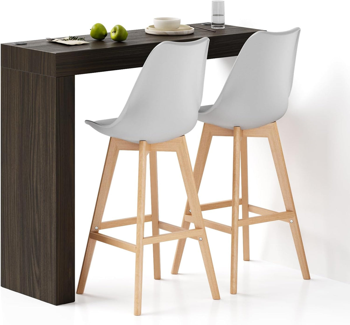Mobili Fiver Evolution Tavolo penisola da cucina 120 × 40 cm, per 2 persone, Noce scuro, con caricatore wireless