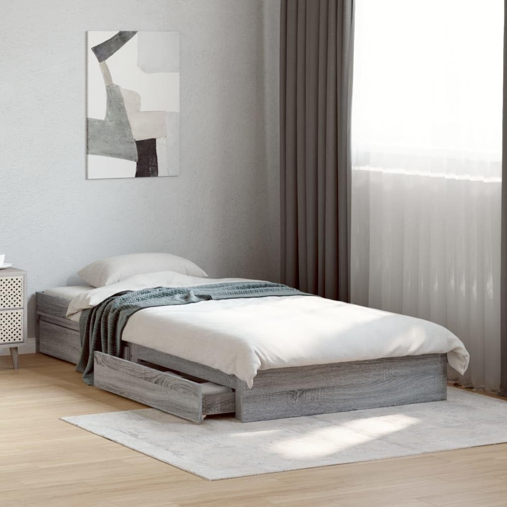 Struttura letto, 100 × 200 cm, Grigio, legno, per camera da letto