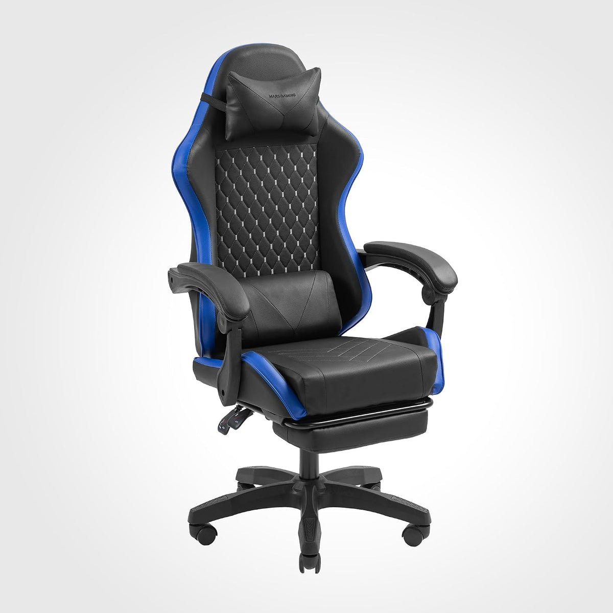 Mars Gaming Sedia da ufficio, Blu, similpelle, reclinabile, regolabile, allungabile, con poggiapiedi, ergonomica, per ufficio