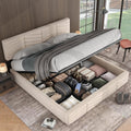 Oslghy Letto matrimoniale contenitore 160 × 200 cm, Beige, velluto, rete a doghe, testiera regolabile, senza materasso