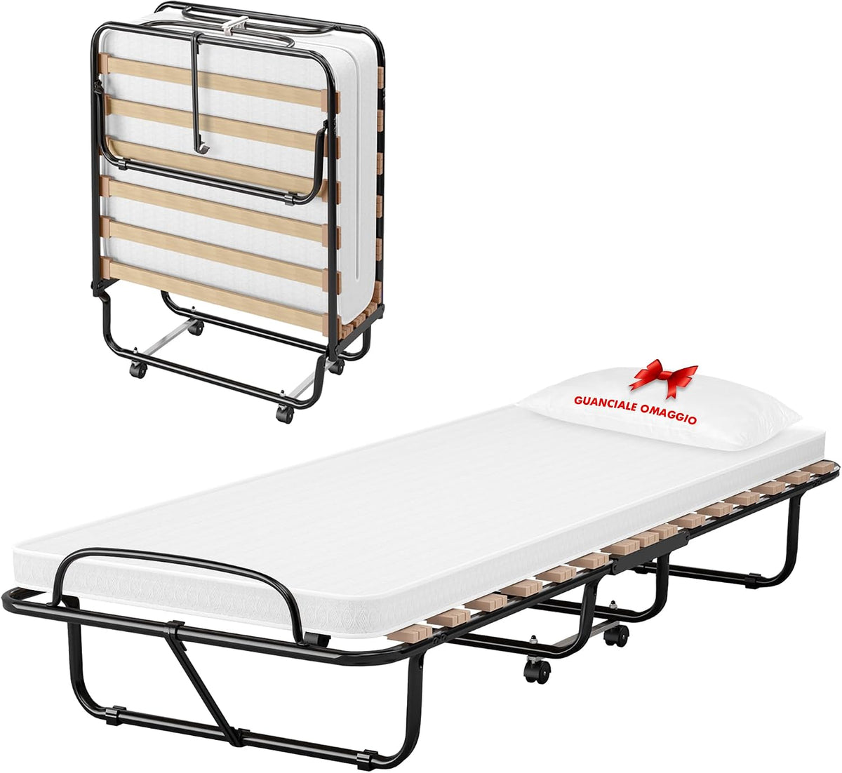 Il Gruppone Passione Casa Brandina pieghevole, 80 × 190 × 41 cm, 80 × 33 × 104 cm, con ruote