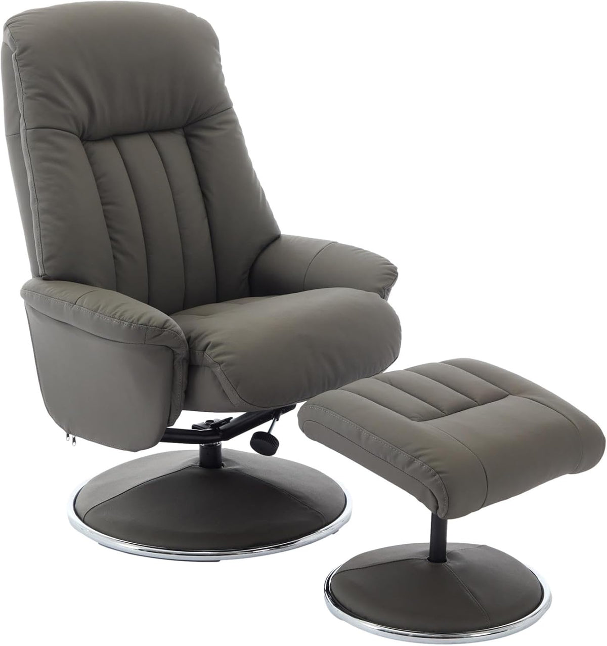 Poltrona reclinabile Morris Living, Grigio, pelle, con poggiapiedi, per soggiorno