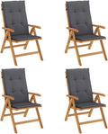 vidaXL Sedia, 4 pezzi, Teak, legno massello, reclinabile, pieghevole, con cuscini, per giardino e terrazzo