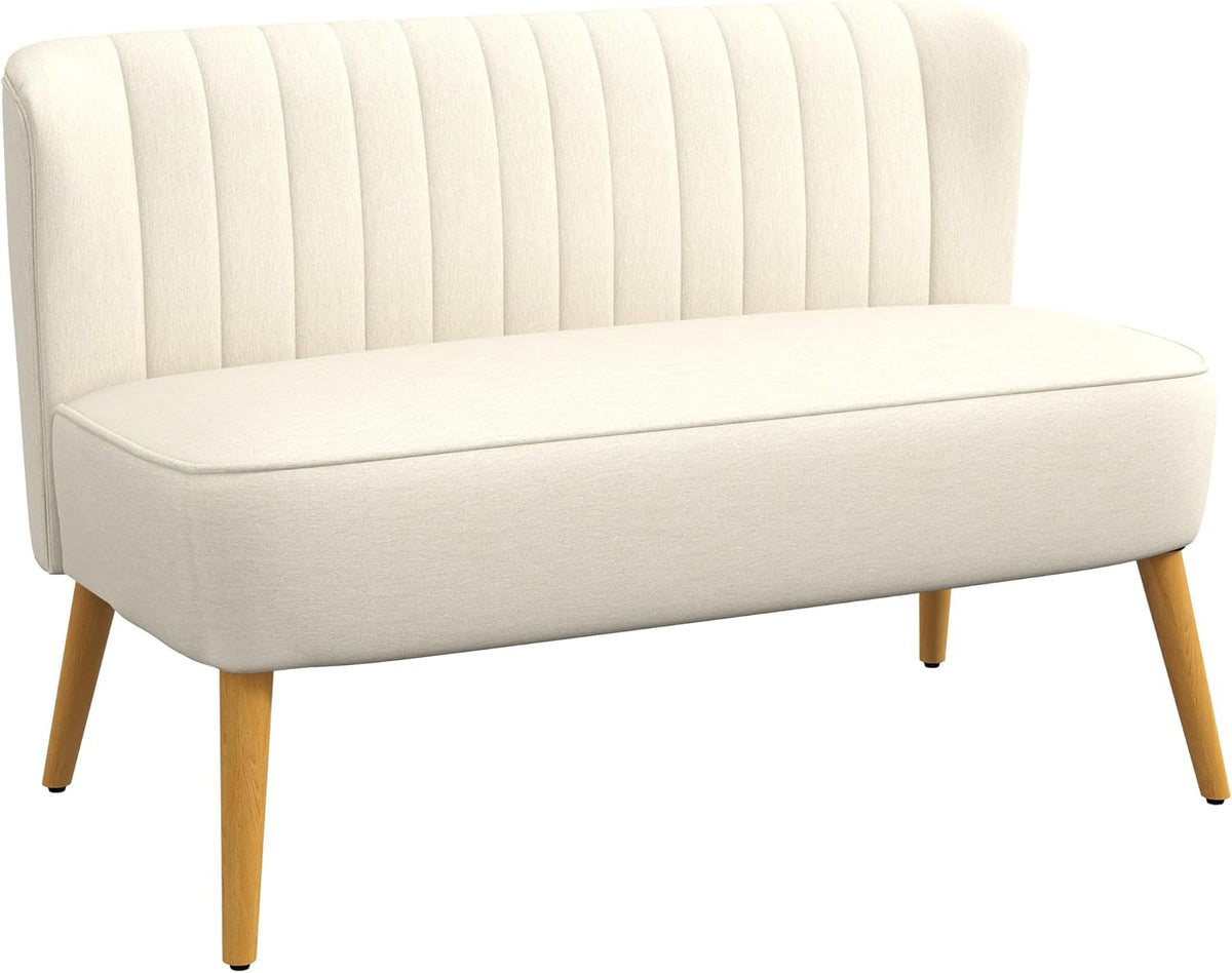 HOMCOM Divano, 2 posti, 117 × 56,5 × 77cm, Crema, lino, per soggiorno
