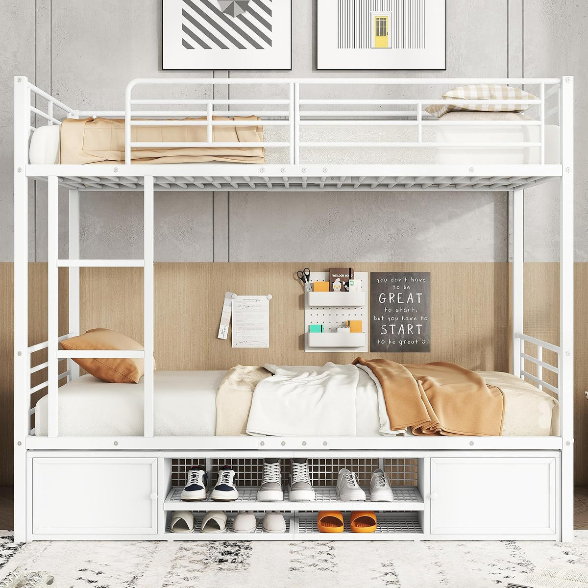 Letto a castello DACHETOU, 90 × 200 cm, Bianco, materasso non incluso, per camera da letto