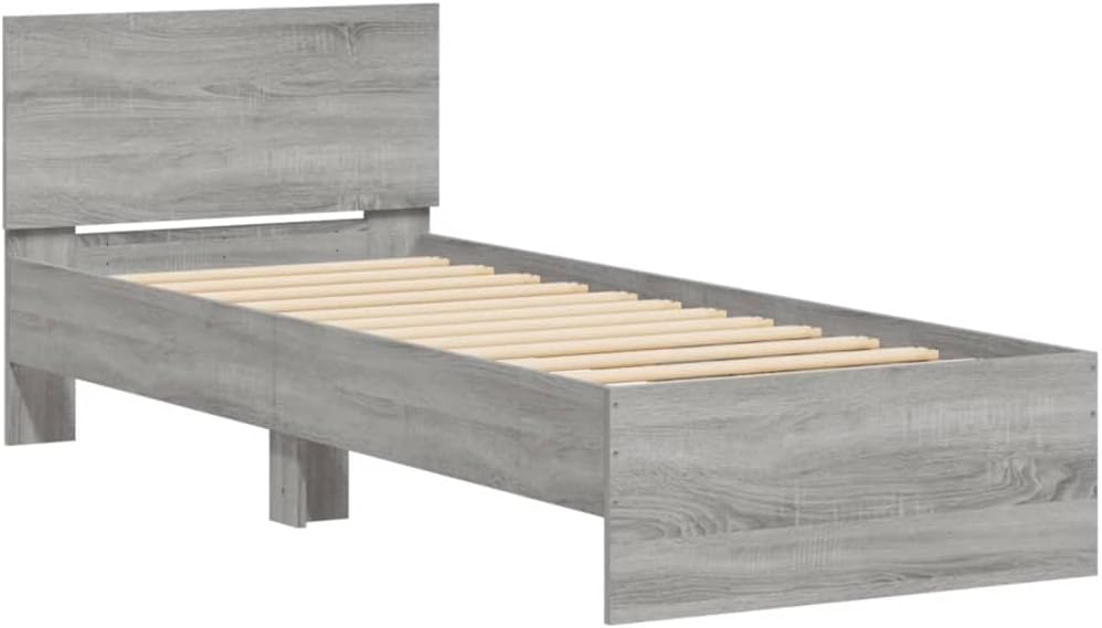 vidaXL Struttura letto, 90 × 190cm, Grigio, legno, con testiera, per camera da letto