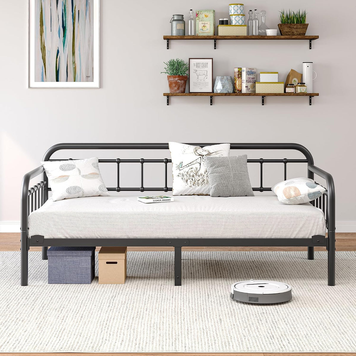 Divano letto HAHRIR, con contenitore, 90 × 190 cm, singolo, Nero, acciaio, metallo, per soggiorno