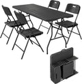 Set da pranzo Outsunny, Nero, 4 sedie, pieghevole, metallo, per giardino e terrazzo