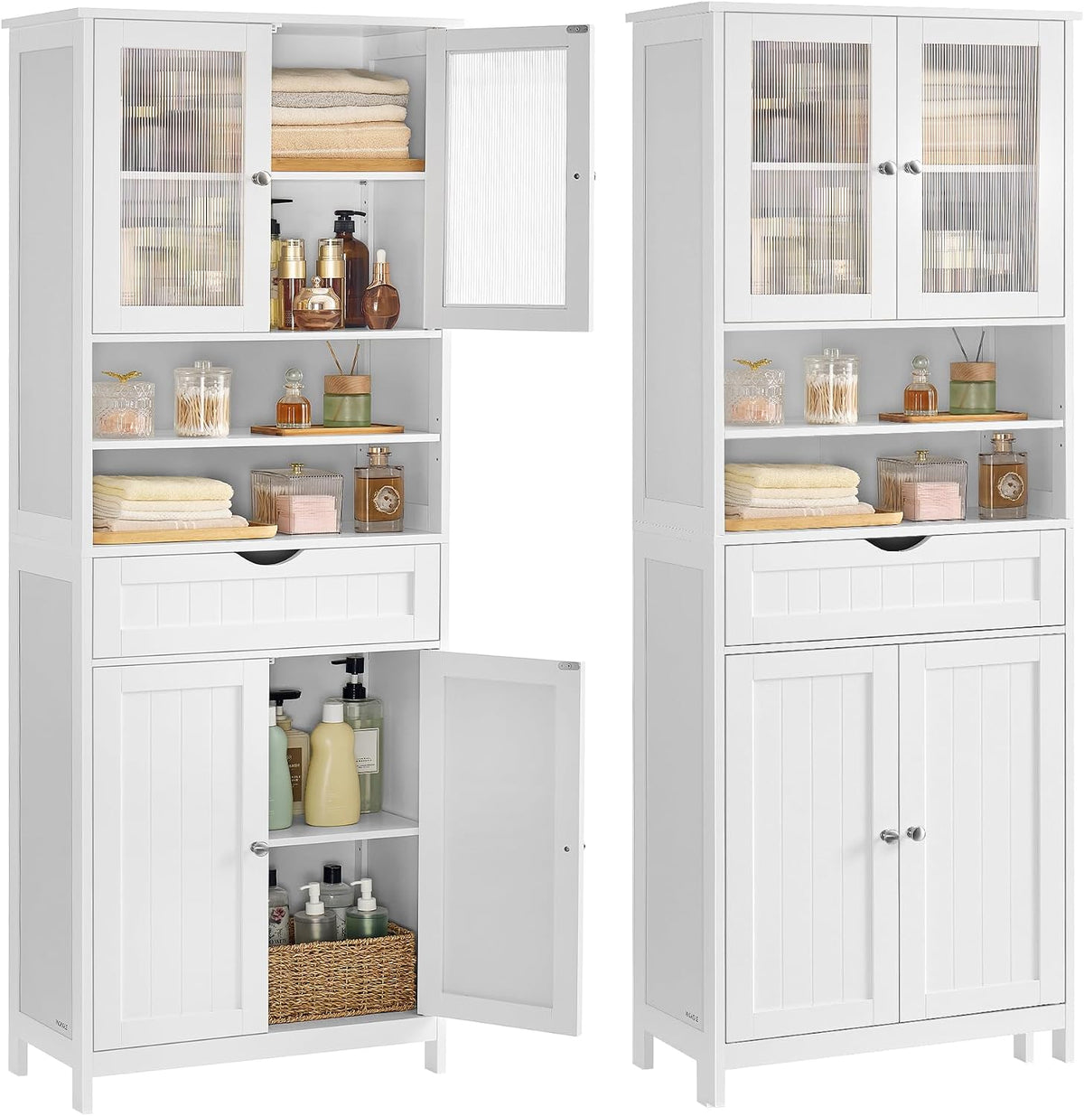 VASAGLE Mobile da bagno, BBC768W01, Bianco, MDF, con contenitore, regolabile, per bagno