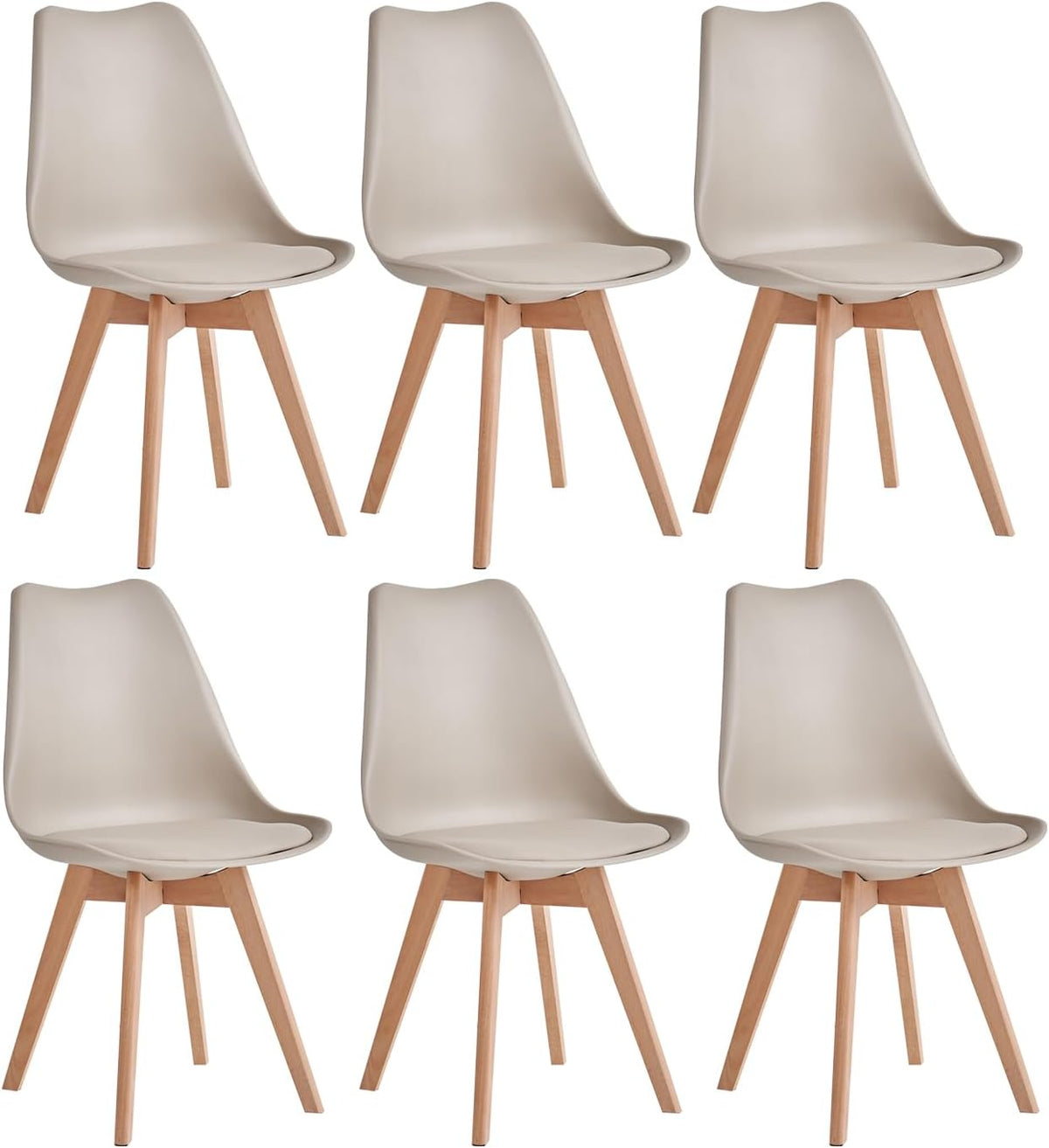 JZGORC Set di sedie da pranzo, 6 sedie, Kaki, legno, con cuscini, per camera da letto