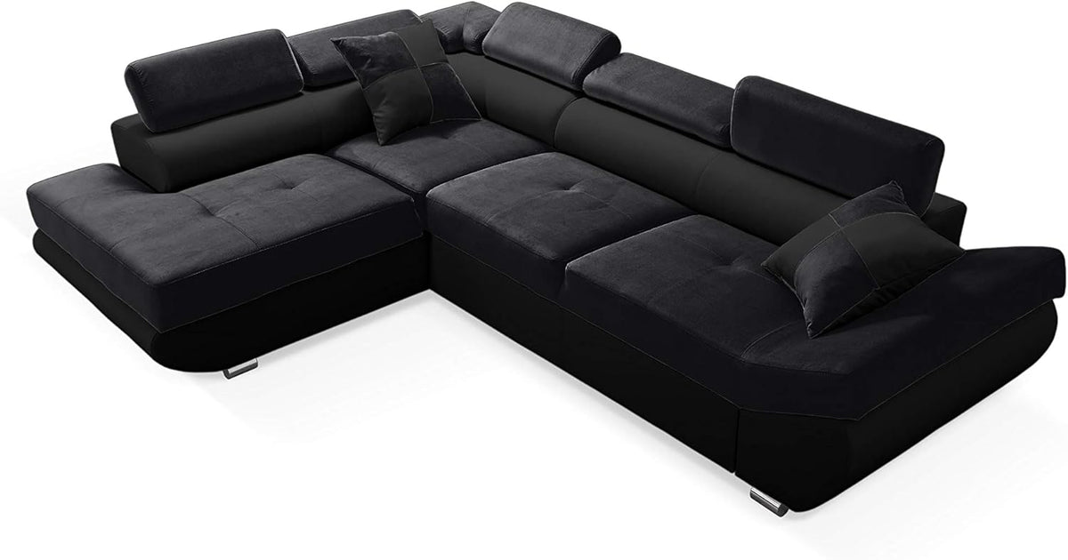 Divano angolare Robin Inspire, 210 × 130 cm, 280 × 200 × 75 cm, Nero, legno, per soggiorno
