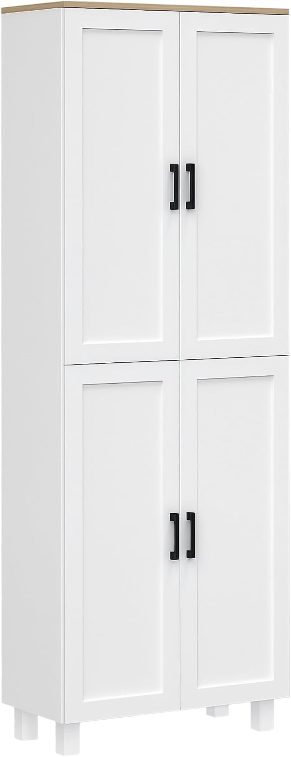 HOMCOM Credenza, 4 ante, Bianco, 60 × 30 × 170,5 cm, legno, per soggiorno e sala da pranzo