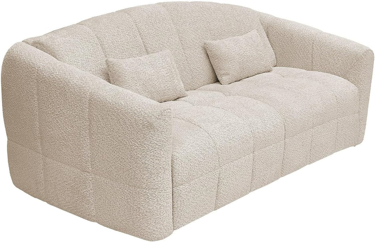 Vente-unique RETUNA Divano letto 3 posti Beige, tessuto bouclé, letto 140 cm, materasso 20 cm, apertura Express