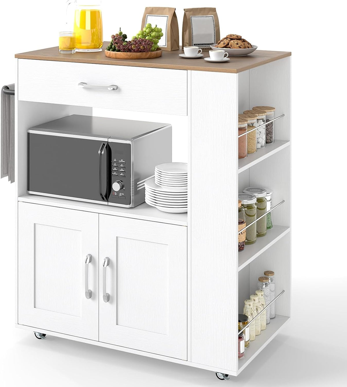 COSTWAY Carrello da cucina, 82 × 46 × 92 cm, Bianco, con ruote, per sala da pranzo e cucina
