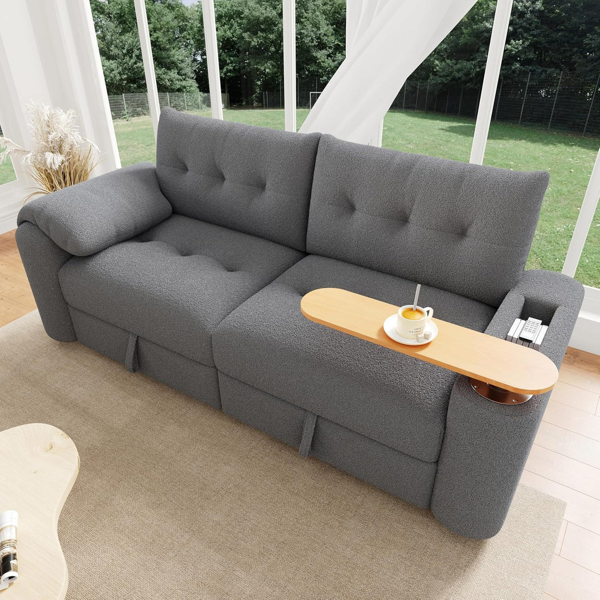 Divano letto A ALFRESCOOL, con poggiatesta, 195 × 149 × 86 cm, 3 posti, Grigio, per soggiorno