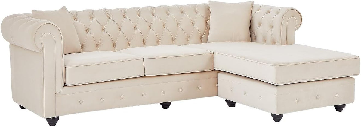 Divano angolare Vente-unique, Beige, 228 × 163 × 72 cm, velluto, per soggiorno