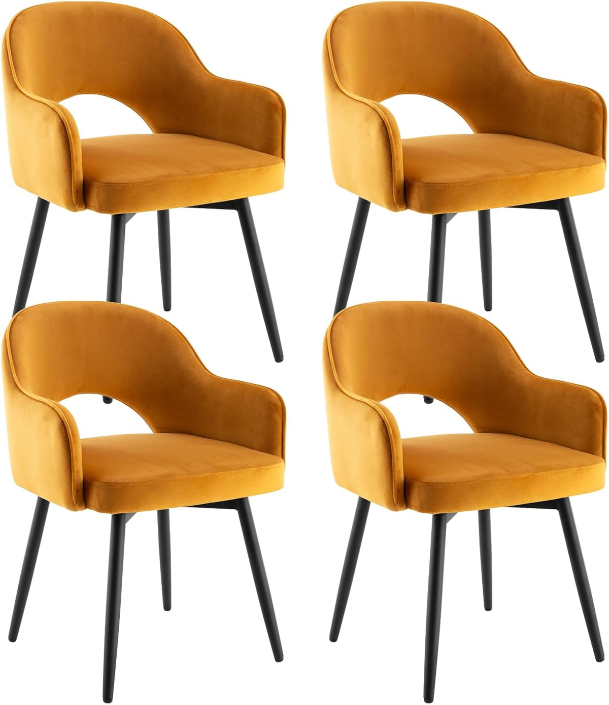 Set di sedie da pranzo Ya-Home, 4 sedie, Giallo, metallo, velluto, per sala da pranzo e cucina