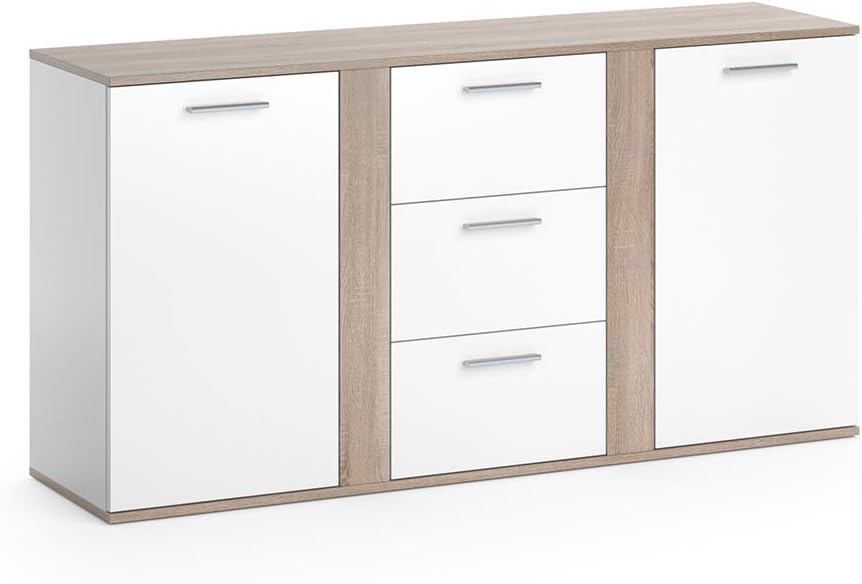 Credenza Vicco, 155 × 80 cm, Bianco, per soggiorno