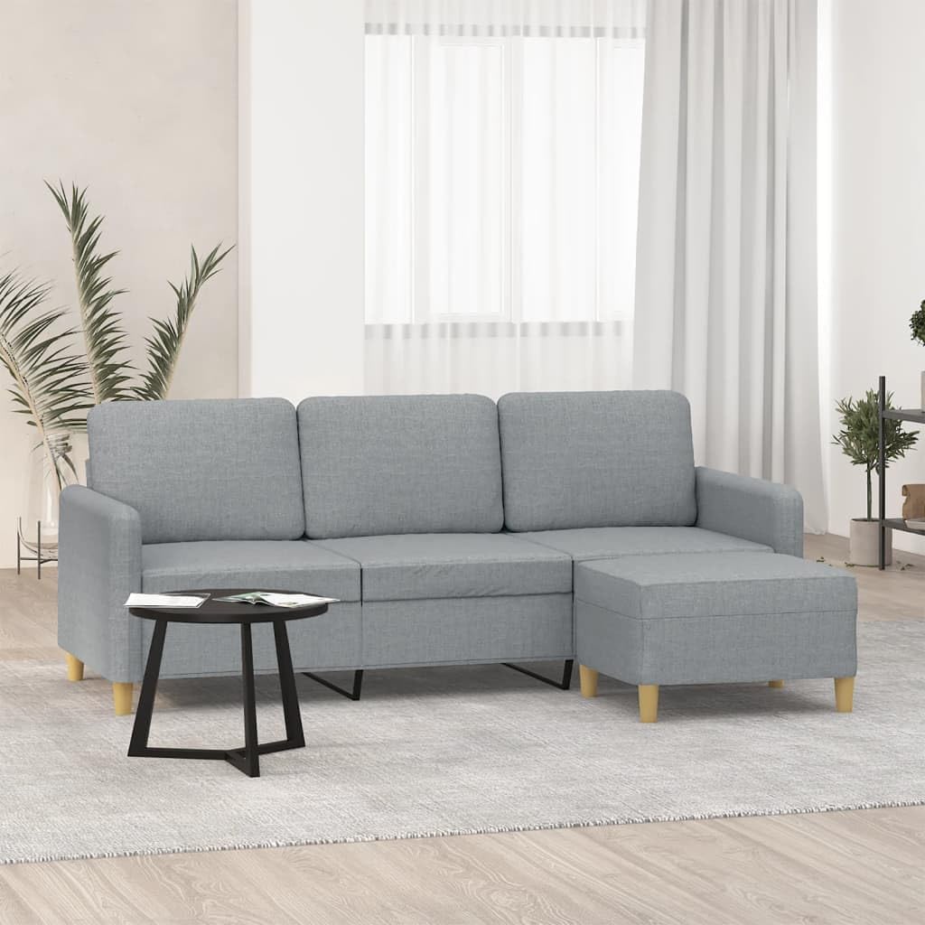 Divano, 3 posti, 180 cm, Grigio chiaro, tessuto, con poggiapiedi, per soggiorno