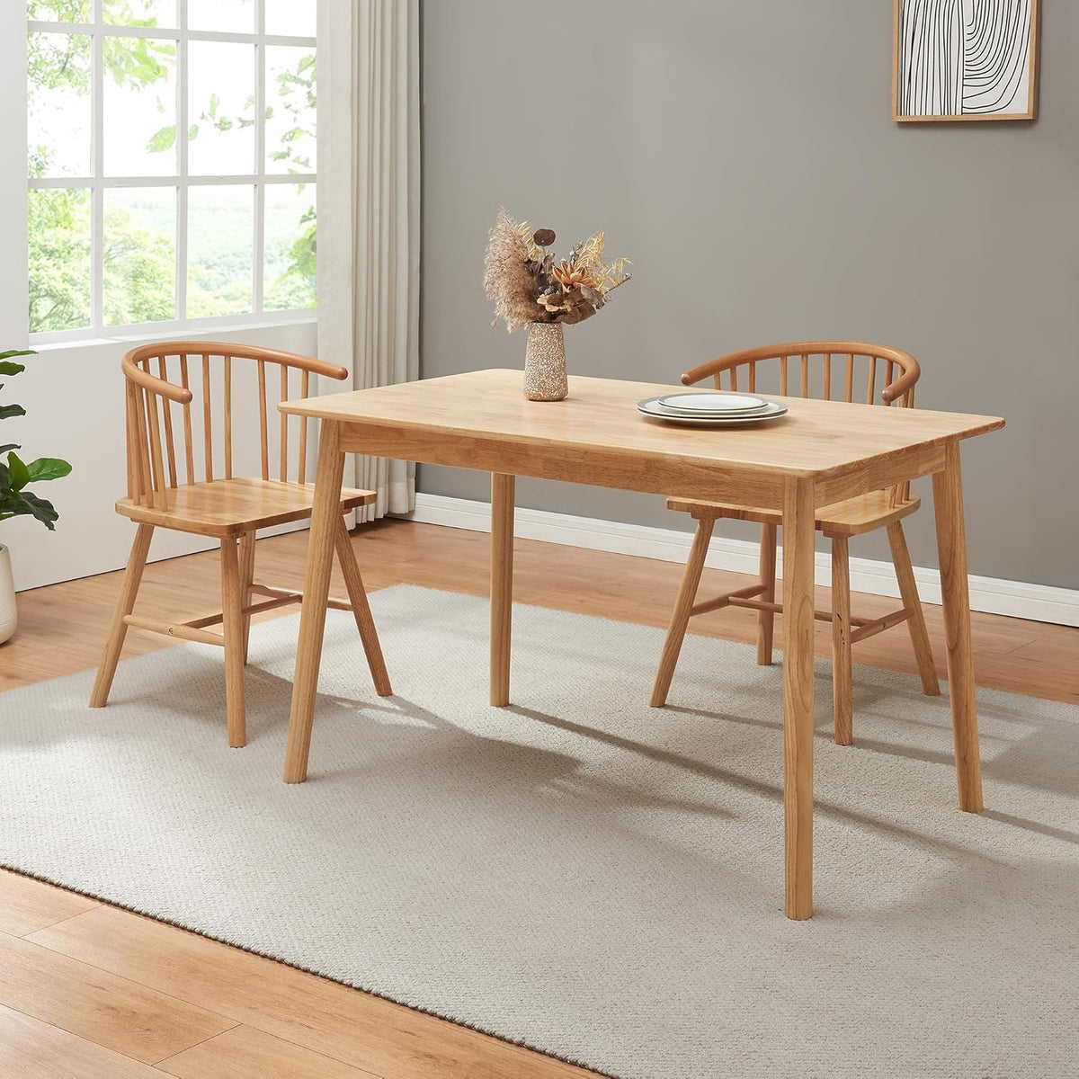 Tavolo da pranzo en.casa, 140 × 70 cm, Naturale, legno, per sala da pranzo e cucina
