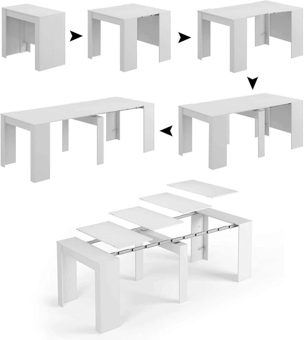 Tavolo da pranzo Dmora, allungabile, 10 posti, Bianco, per sala da pranzo e cucina