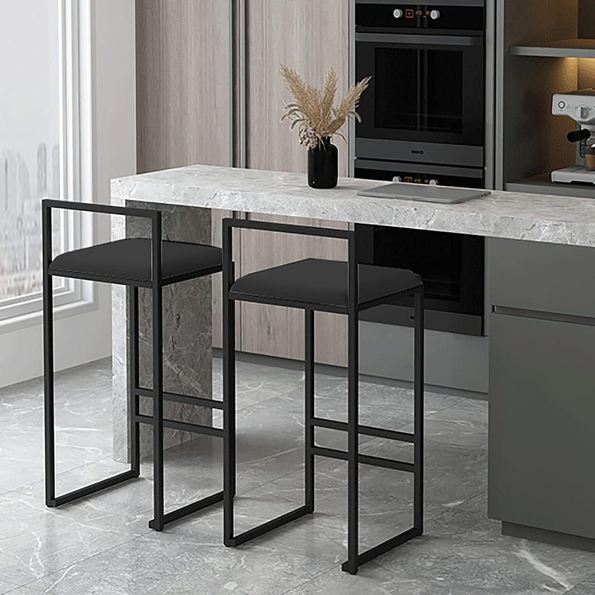 Set di sedie da pranzo DASHADAO, 65 cm, 2 sgabelli, 2 sedie, Nero, velluto, per sala da pranzo e cucina