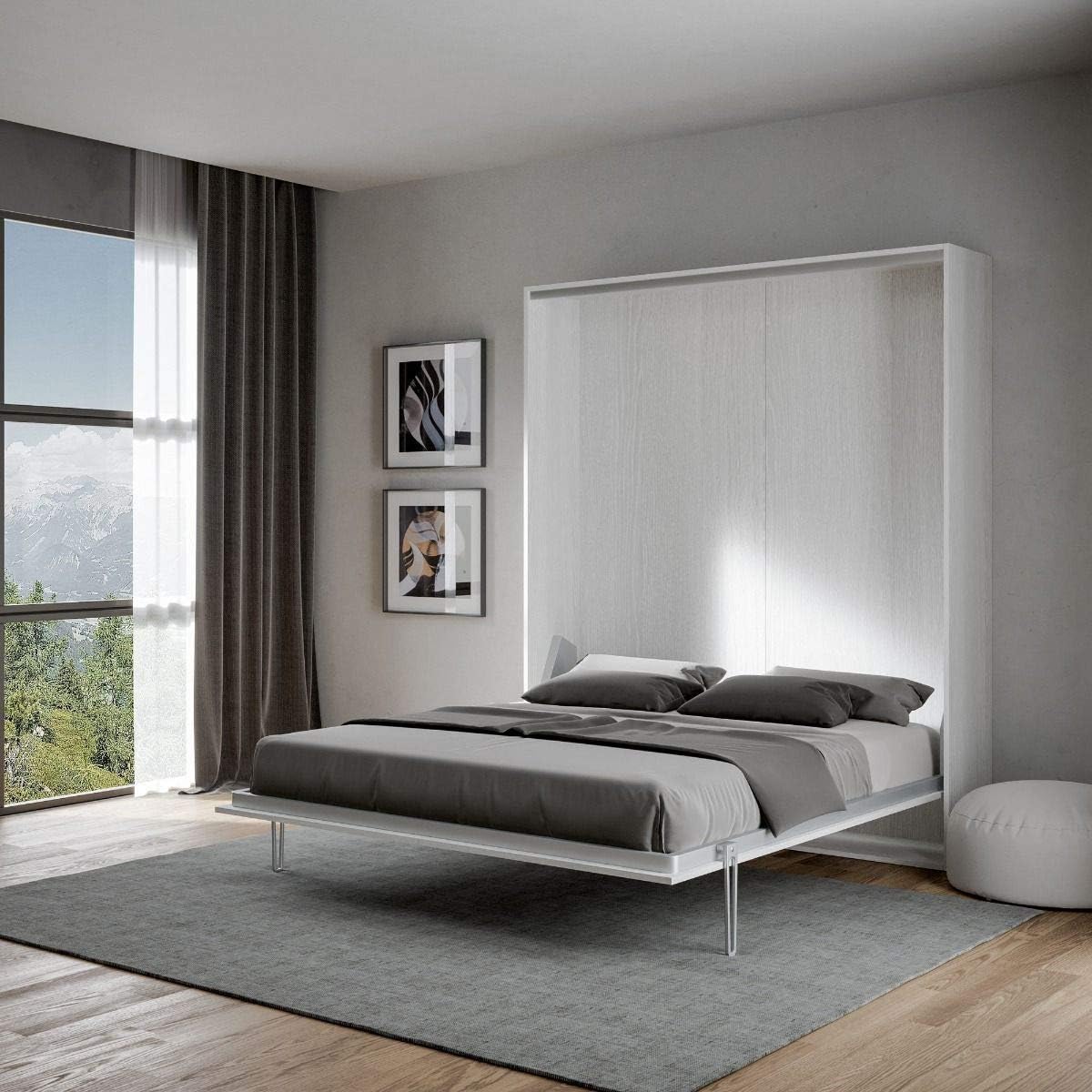 Letto a parete Itamoby, 163 × 190 cm, 160 × 190 cm, Bianco, matrimoniale, per camera da letto