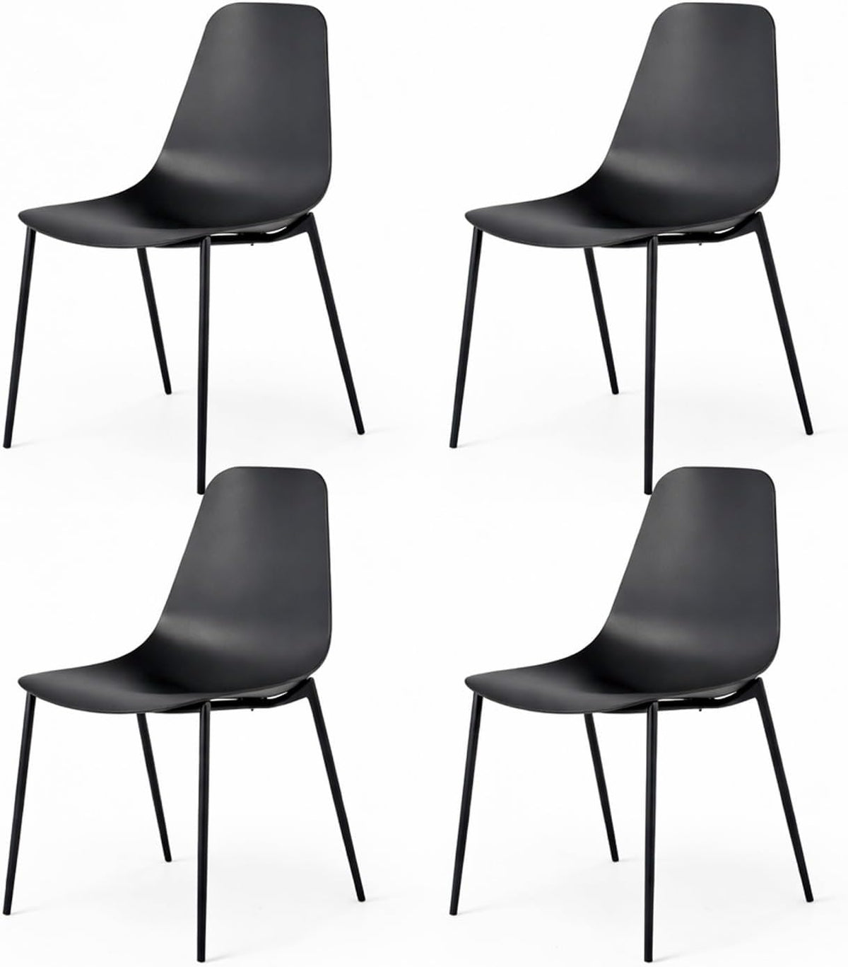 Arreditaly Set di sedie da pranzo, 4 sedie, 87 × 53 × 49 cm, Nero, metallo, polipropilene, ergonomico, per ufficio