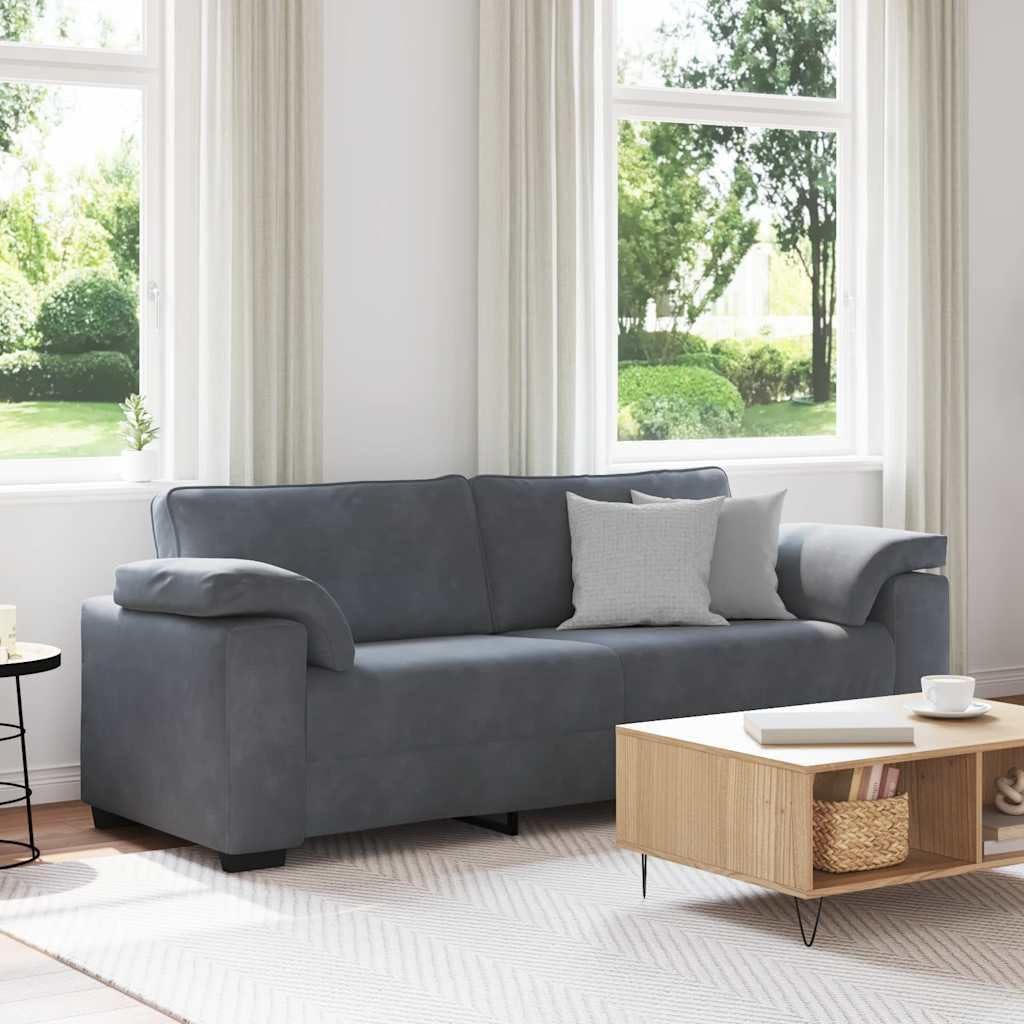 Divano, 178 cm, Grigio scuro/Grigio, 3 posti, velluto, per soggiorno