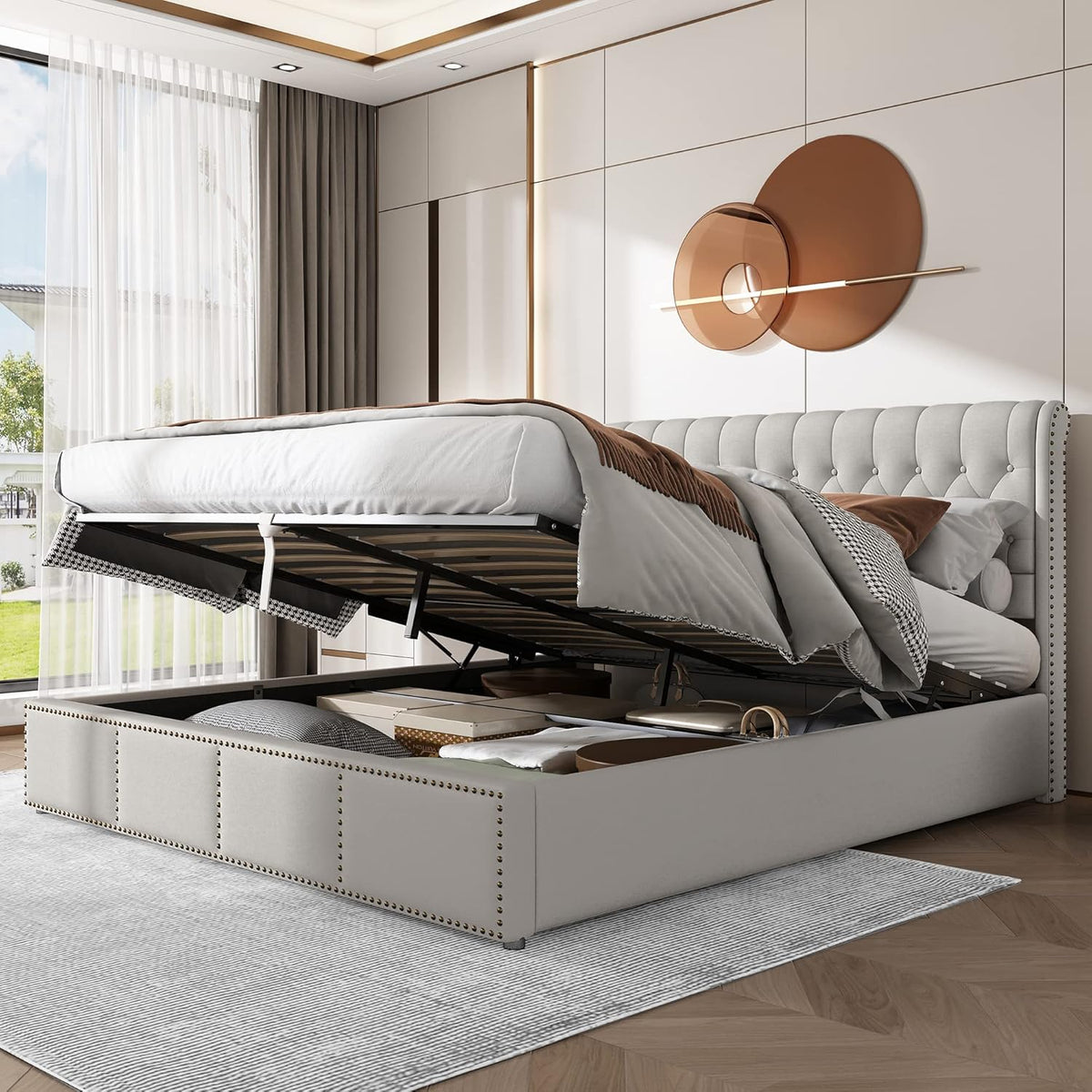 Letto Idemon, imbottito, 180 × 200 cm, Grigio, materasso non incluso, per camera da letto