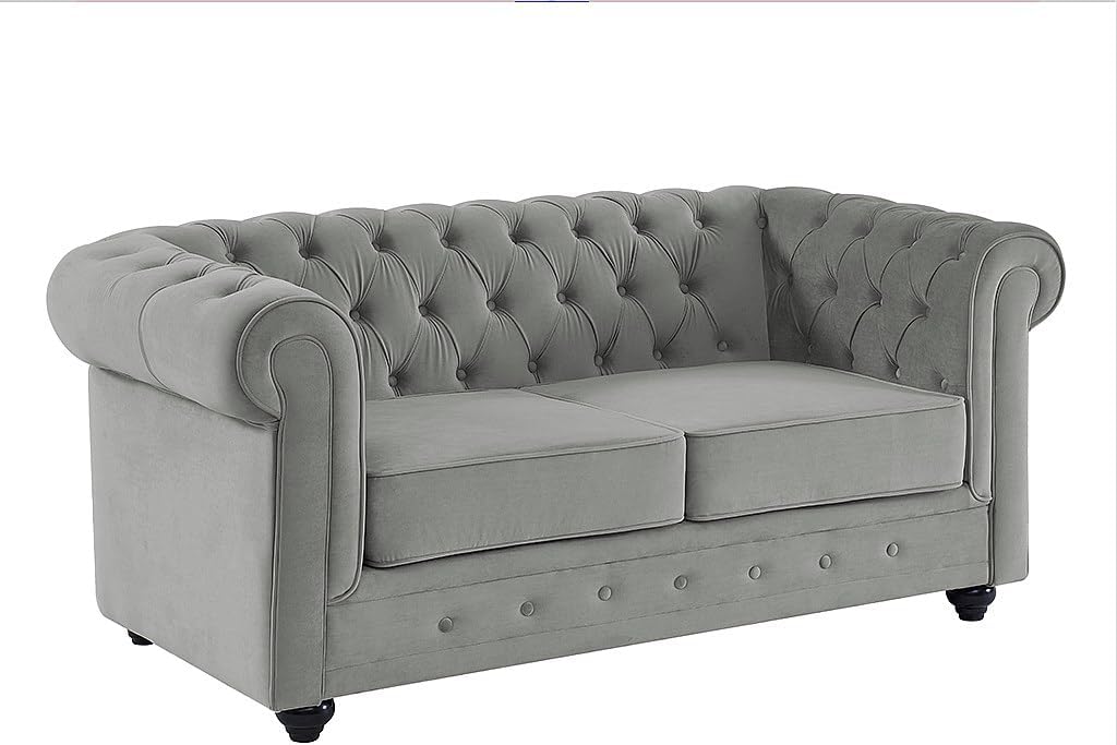 Divano Vente-unique, 2 posti, Grigio chiaro, 168 × 88 × 72 cm, velluto, per soggiorno