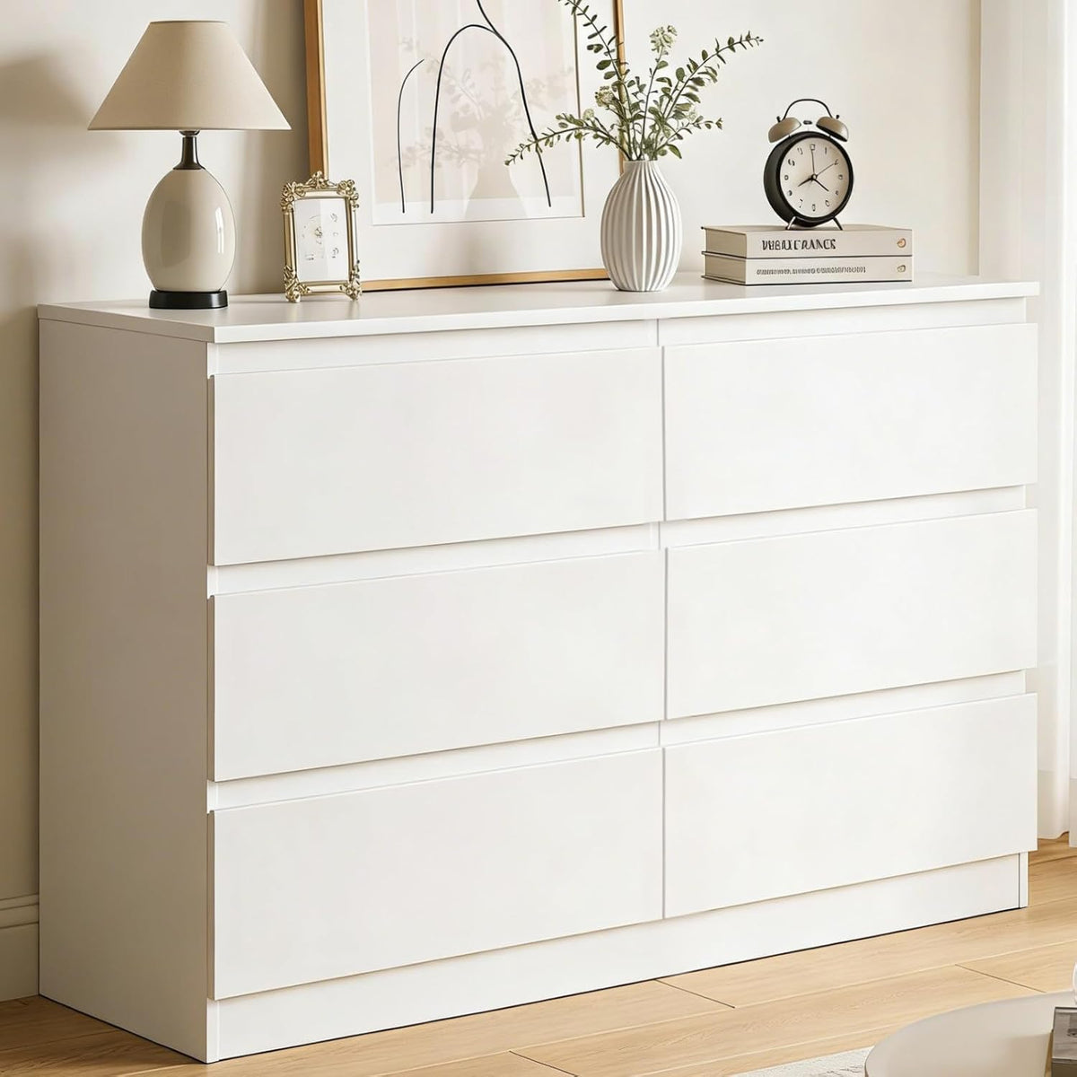 Cassettiera YOUDENOVA, Ingresso, 120 × 40 × 75 cm, Bianco, 6 cassetti, legno, per soggiorno e camera da letto