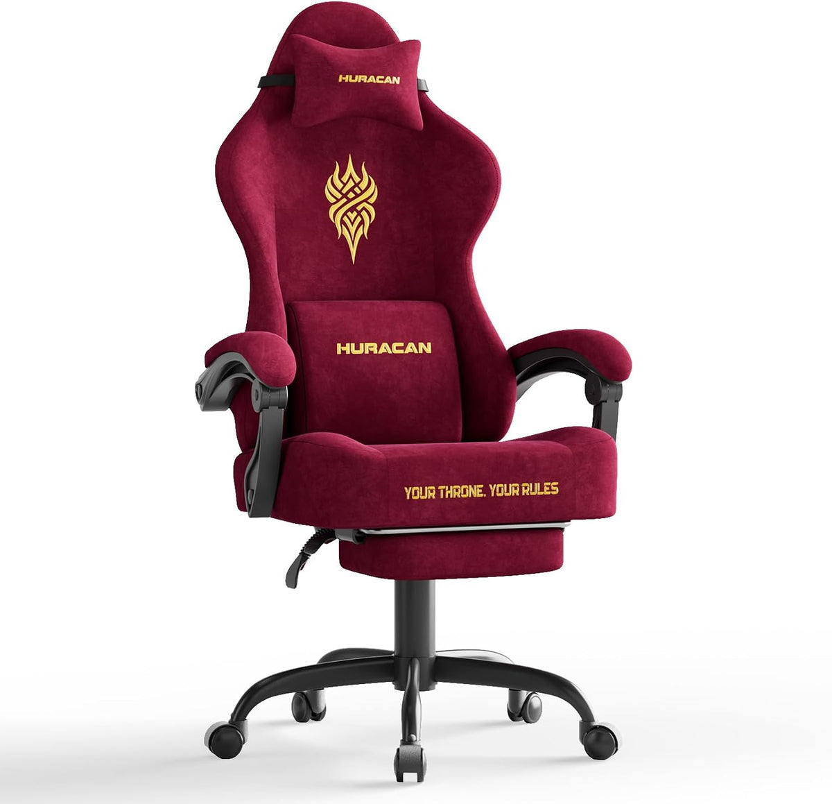 Sedia gaming Ferghana, con cuscino, regolabile, con poggiatesta, con braccioli, Rosso, velluto, massaggiante, ergonomica, per ufficio