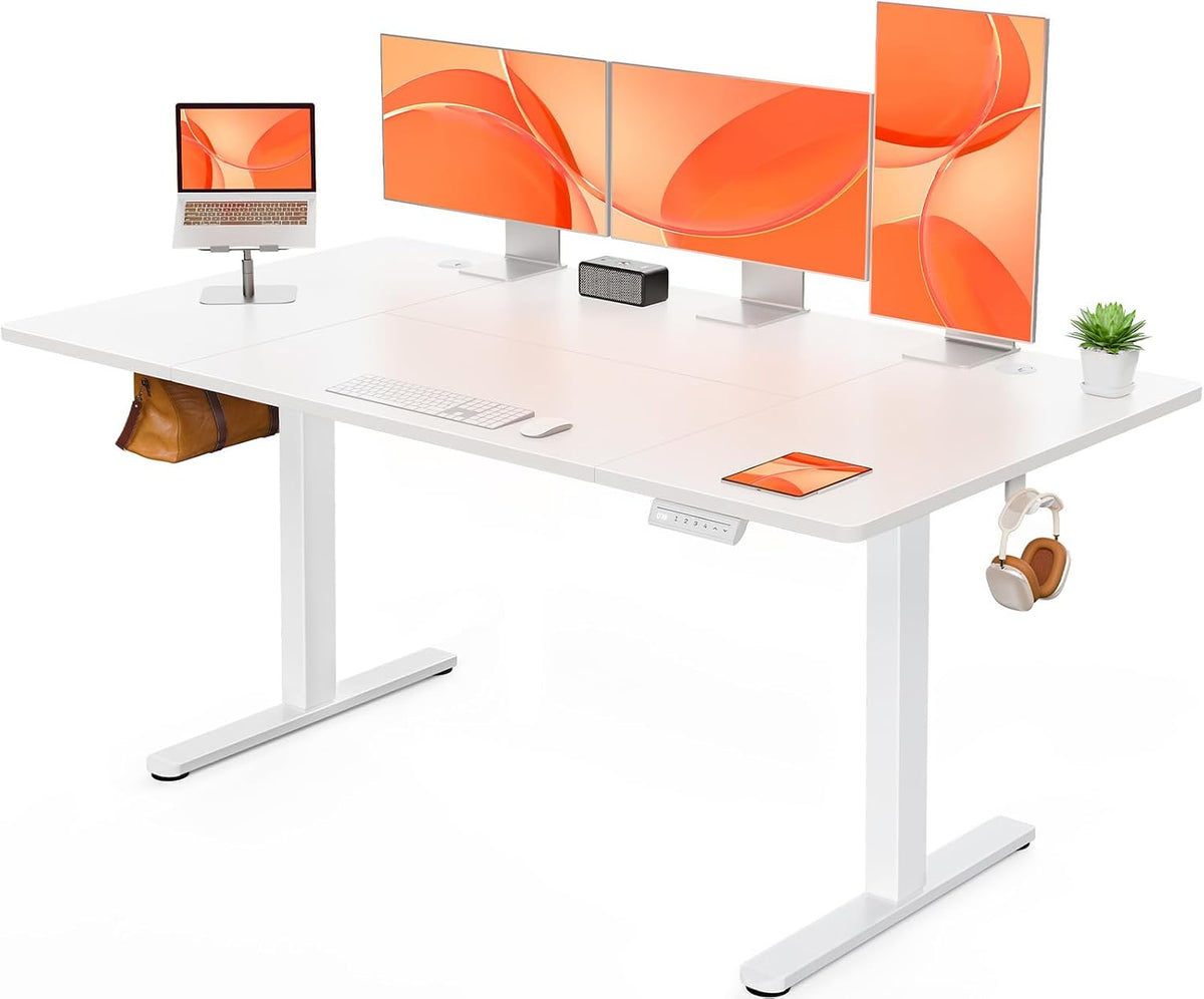 ErGear Scrivania, 140 × 70cm, Bianco, regolabile, per ufficio