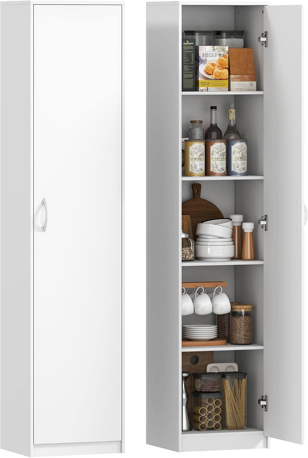 HOMCOM Credenza, 180 cm, 5 ripiani, Bianco, MDF, per soggiorno e sala da pranzo