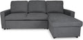 SAMIRA Divano letto, Kennedy, 198 × 132 cm, Grigio scuro, velluto, con contenitore, per soggiorno