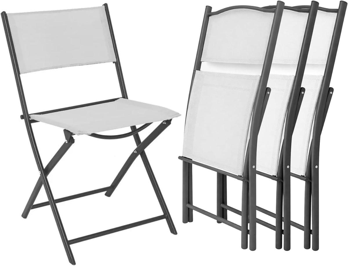 Set di sedie da pranzo shopbest.it, 4 sedie, Bianco, 10 × 46 × 90 cm, metallo, textilene, pieghevole, per giardino e terrazzo