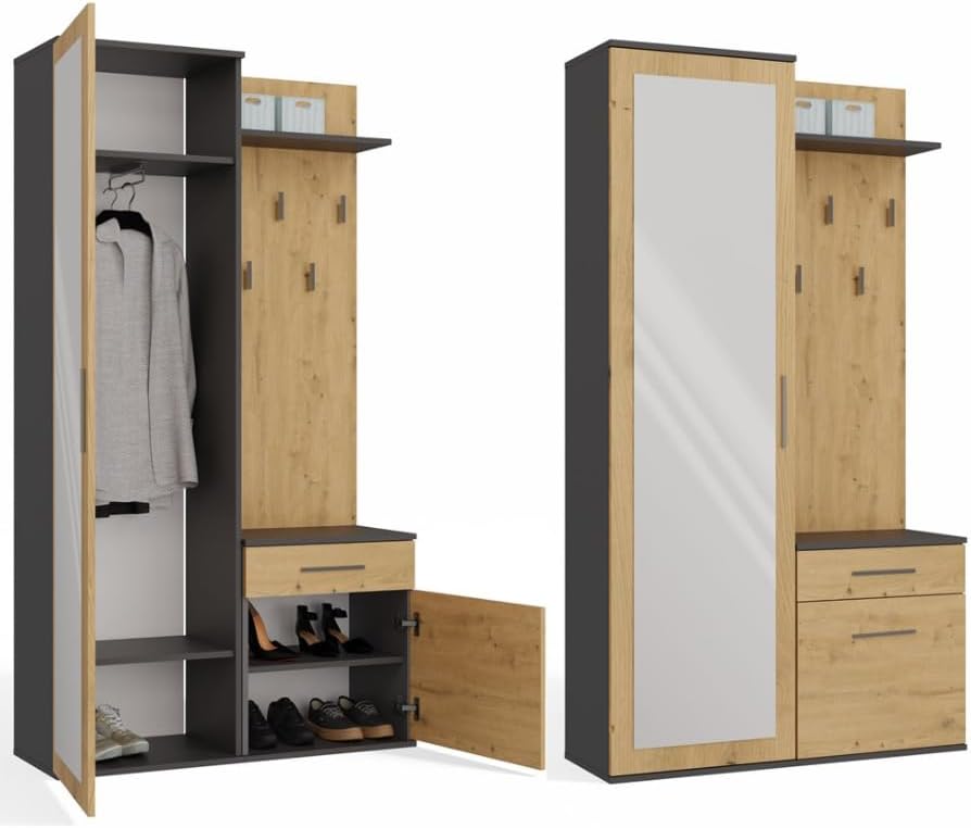 Appendiabiti BDW, 180 × 100 × 35 cm, Rovere/Antracite