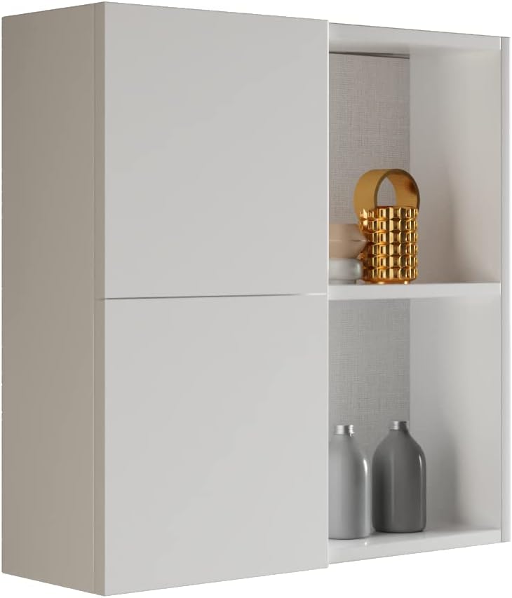 Mobile a muro Mama Store, L.71, P.22, 22 × 71 cm, 2 ante, Bianco, legno