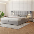 Dolamaní Letto matrimoniale contenitore 180 × 200 cm, Grigio, lino, rete a doghe, senza materasso