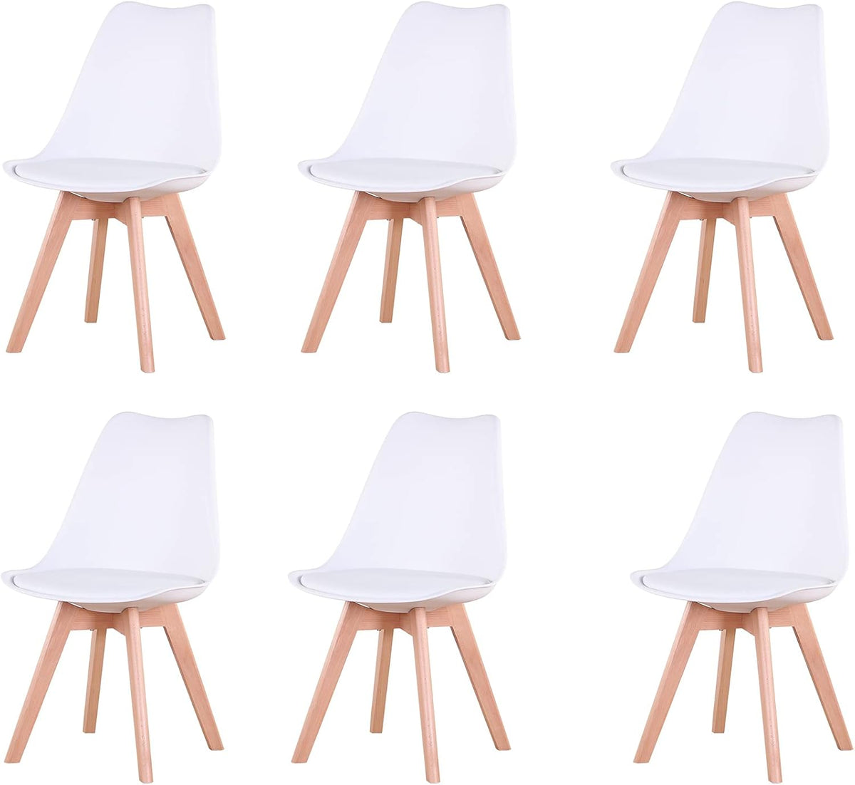 GrandCA HOME Set di sedie da pranzo, 6 sedie, Bianco, legno massello, per camera da letto
