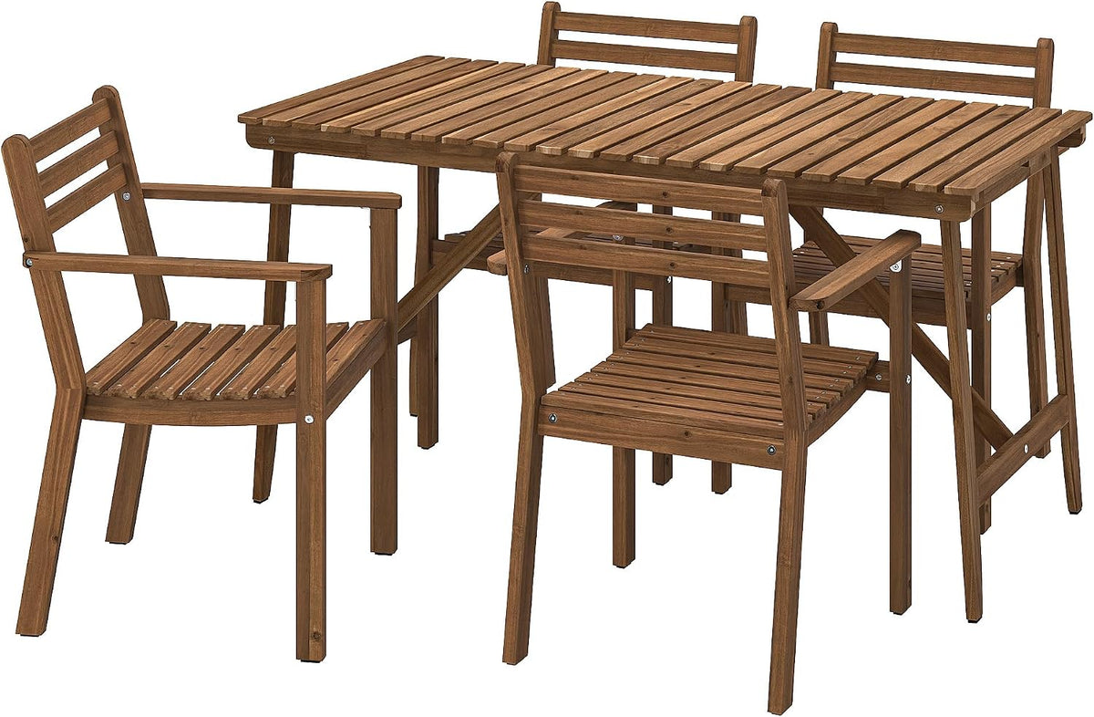 ProTuning ASKHOLMEN Set da giardino, tavolo 143 × 75 cm e 4 sedie con braccioli, Marrone scuro, acacia
