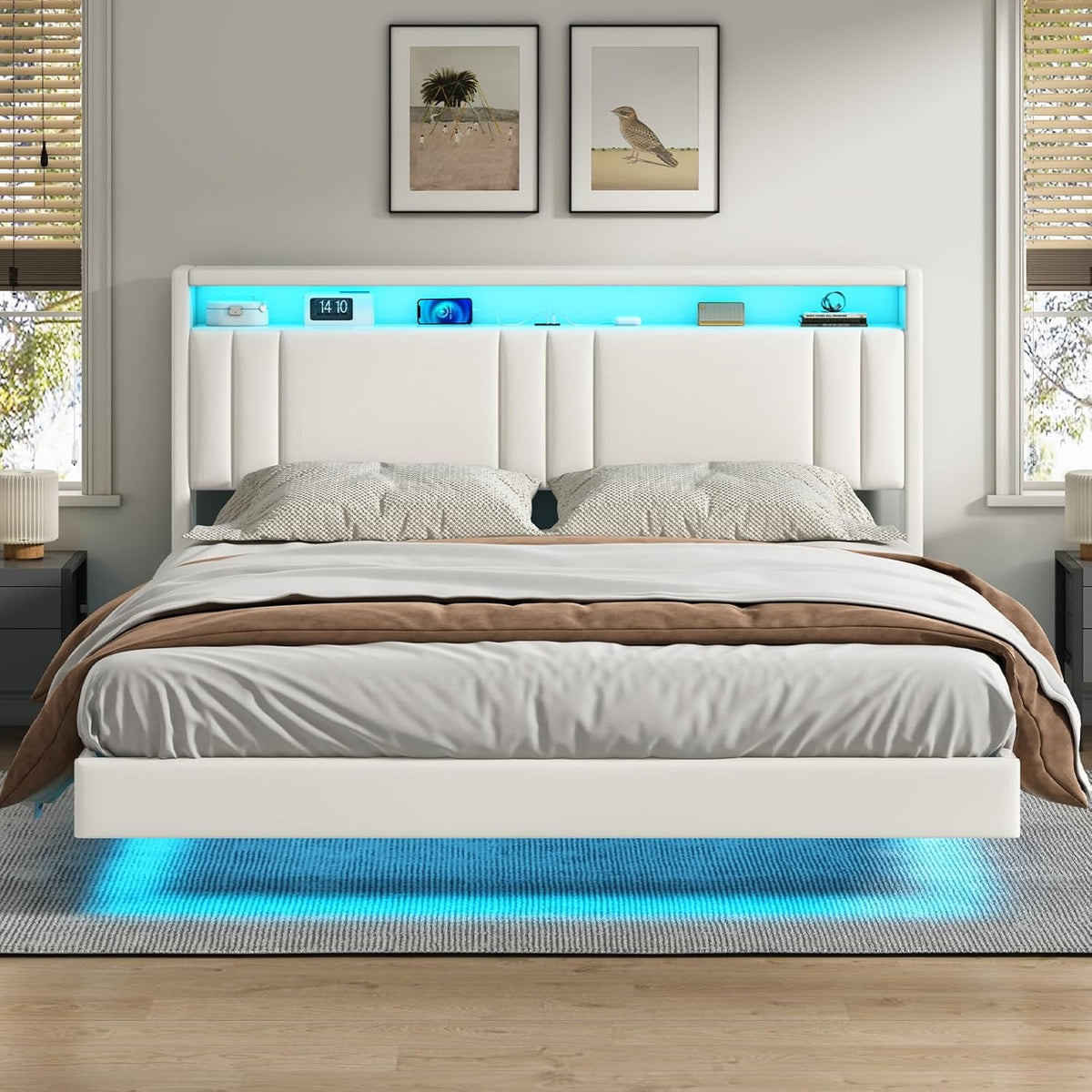 Struttura letto KIMENICH, Bianco, 160 × 200 cm, con rete a doghe, con porta USB, per camera da letto