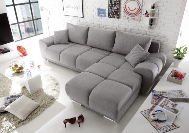 Divano letto, Grigio chiaro, legno massello, con contenitore, per soggiorno