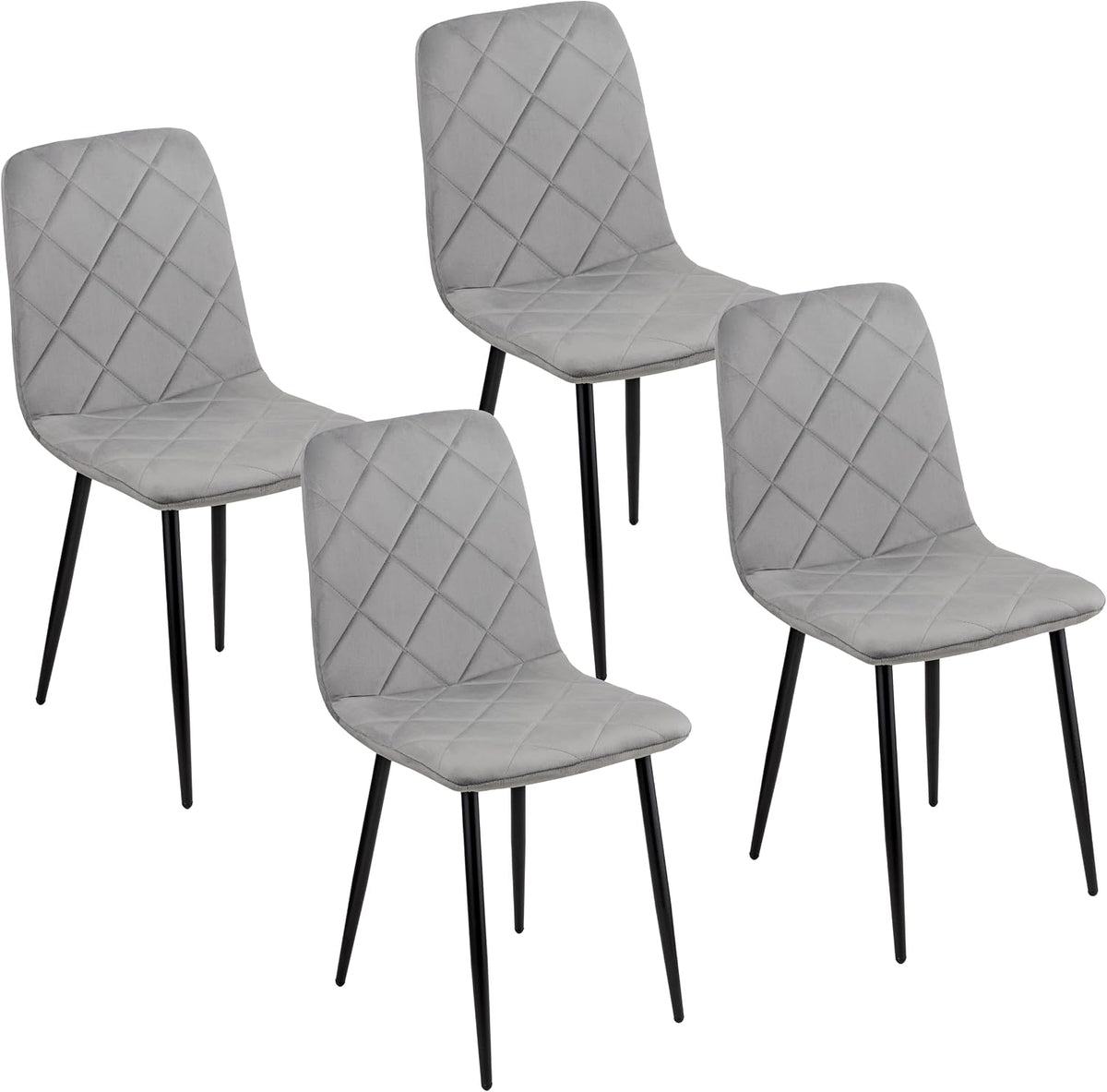 Baroni Home Set di sedie da pranzo, 4 sedie, 52 × 44 × 85 cm, Nero/Grigio, velluto, per camera da letto