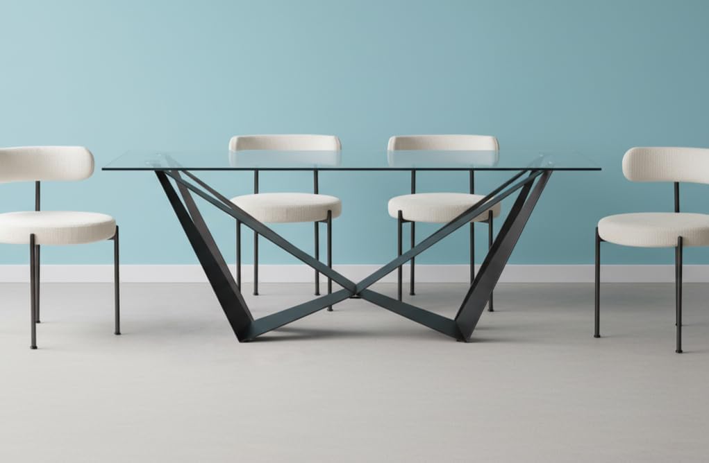 Meyvaser.com Ecommerce Company Tavolo da pranzo, 160 × 90 × 76 cm, Nero, vetro temperato, per sala da pranzo e cucina