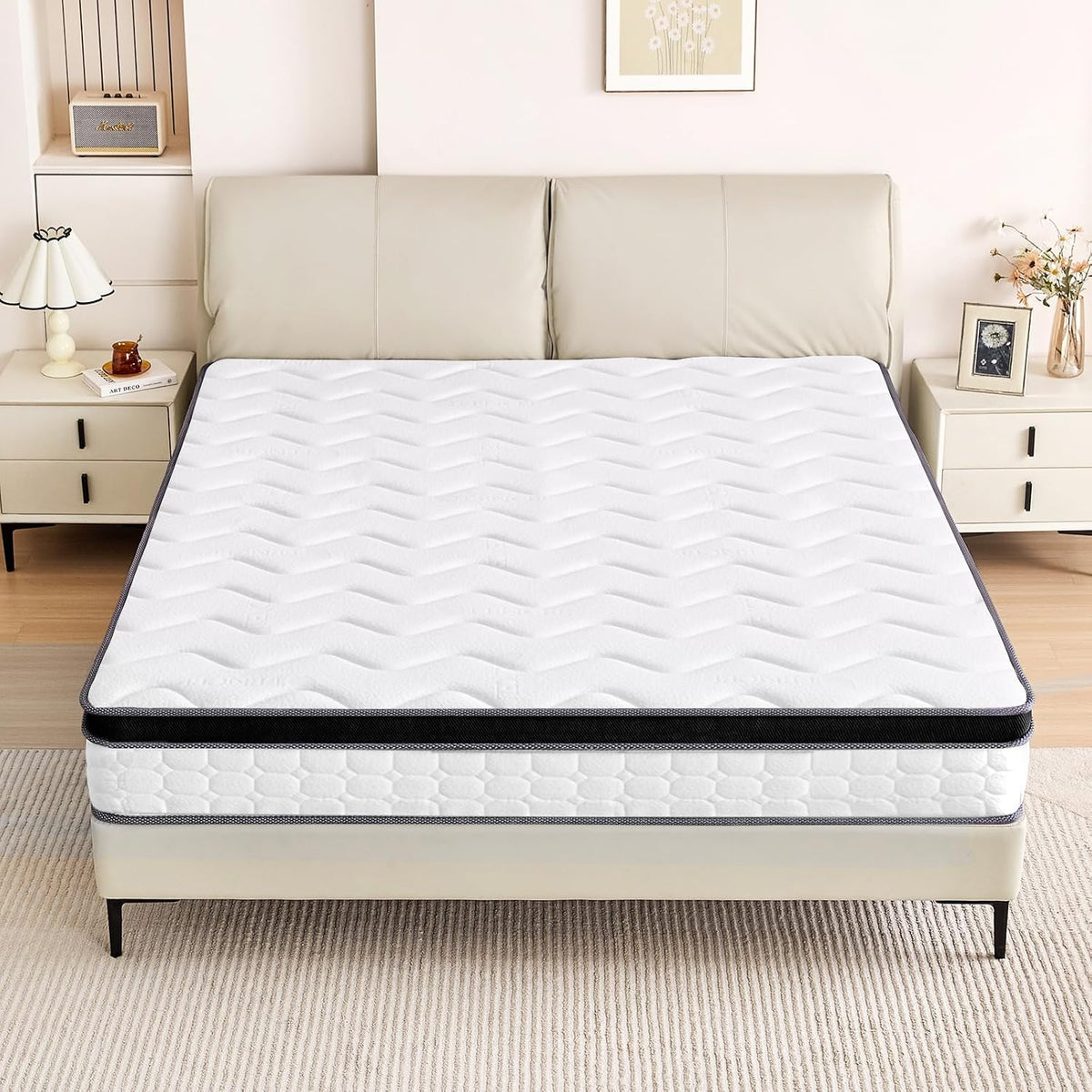Materasso Caopu, 12 pollici, Bianco, queen size, tessuto, per camera da letto