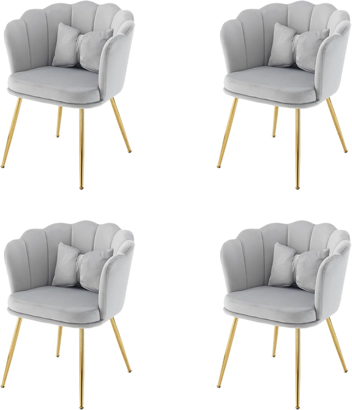 Set di sedie da pranzo YAIXBNG, 4 sedie, Oro, metallo, velluto, con cuscini, per bagno