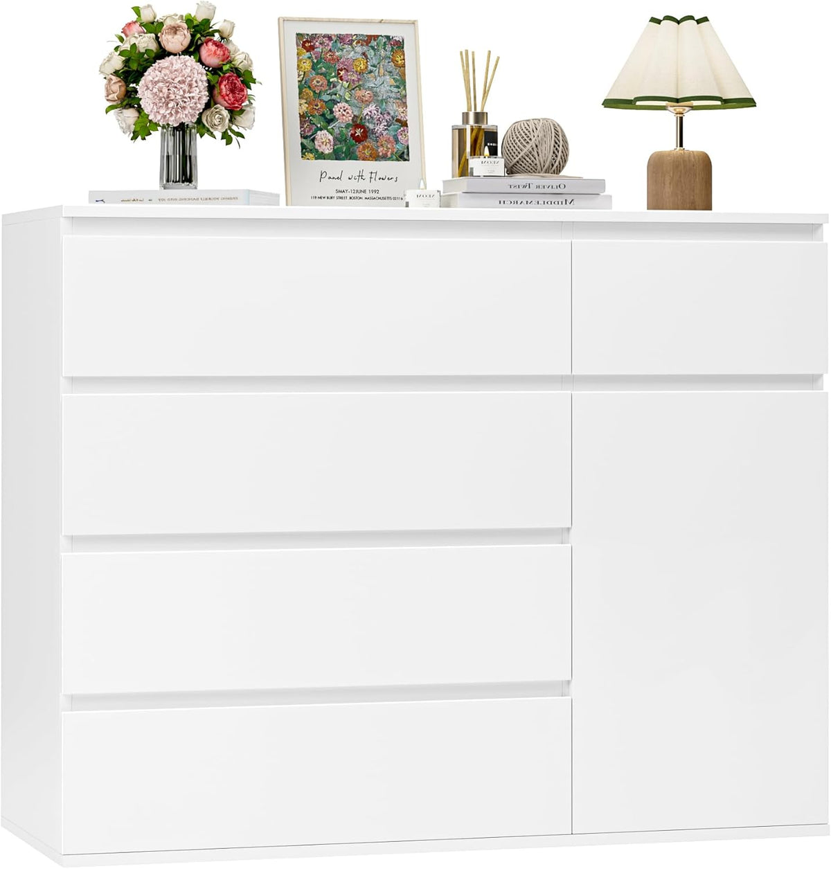 FOREHILL Cassettiera, 5 cassetti, 1 ante, 100 × 40 cm, Bianco, legno