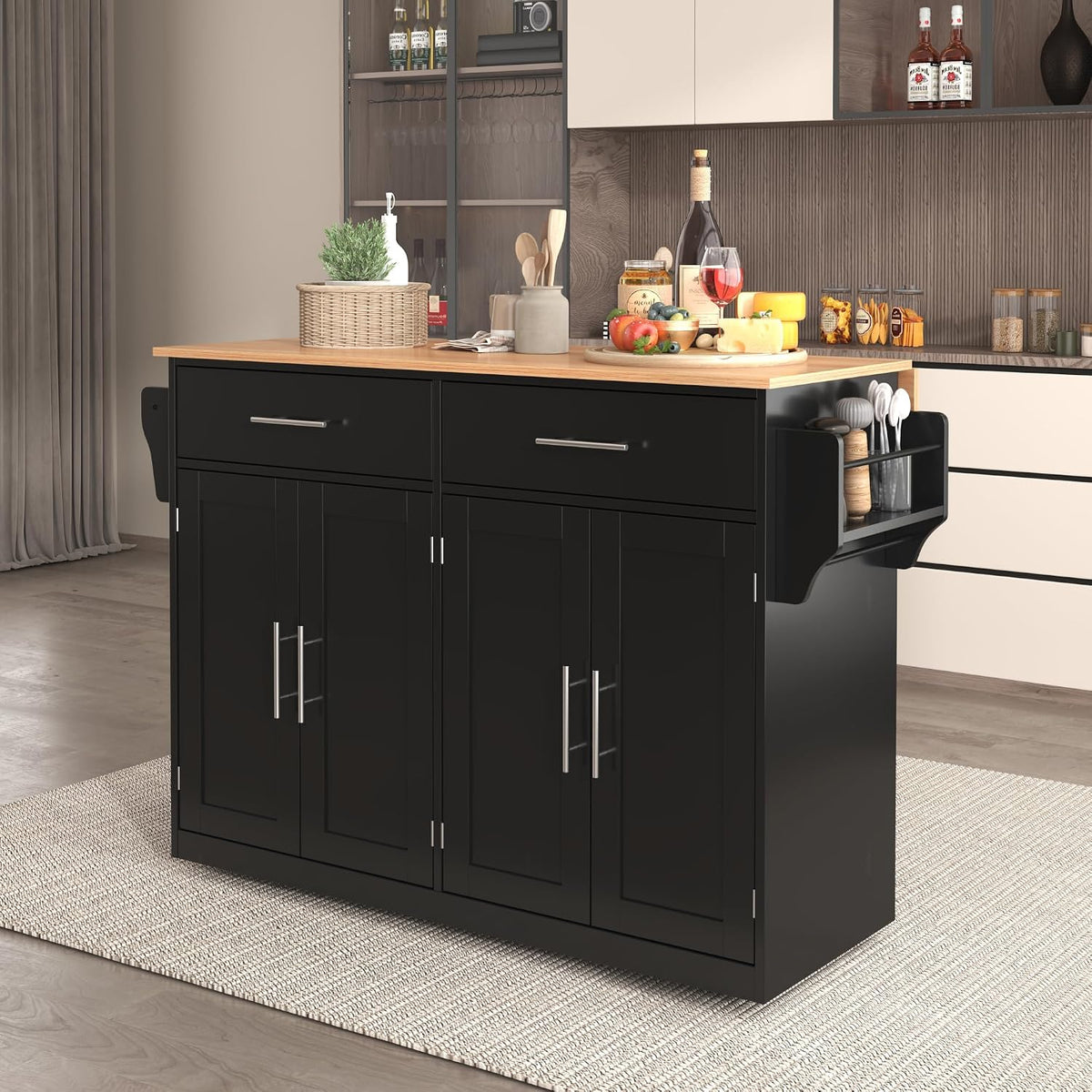 Armadio KUAKE, pieghevole, con ruote, 70 × 91 cm, Nero, legno, per sala da pranzo e cucina